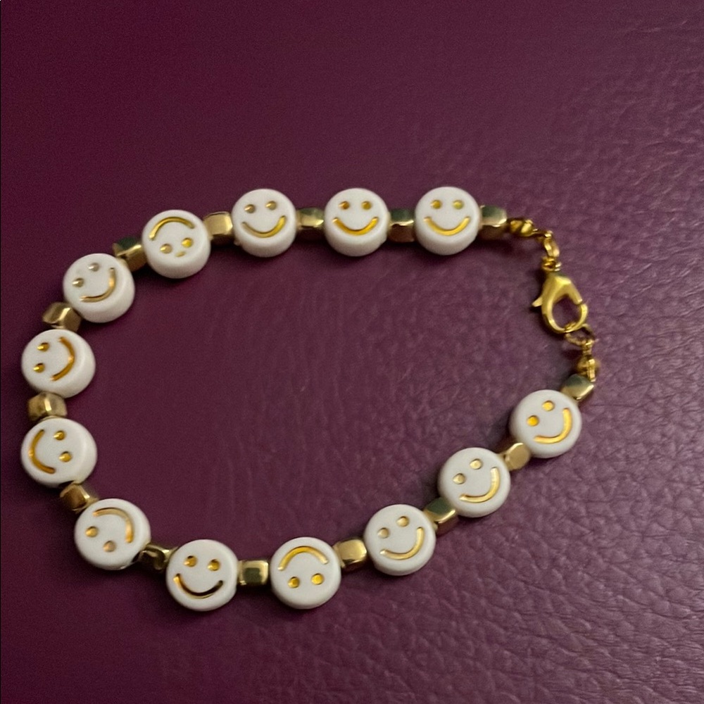 Gold and White Smiley Face Bracelet